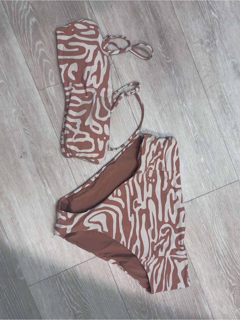 Vuori Two-Piece Brown and Cream Zebra Print Bikini